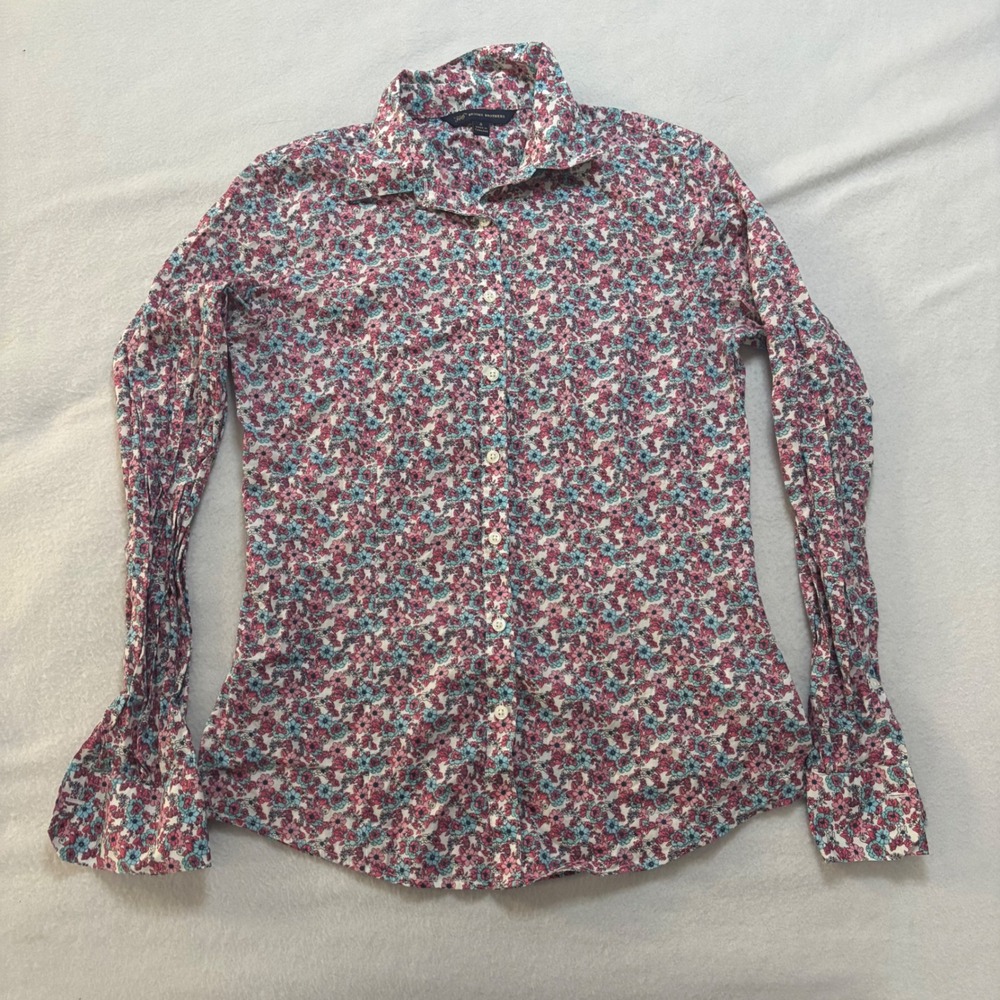 Brooks Brothers 346 Womens Pink Blue Floral Cotton Button Down Shirt Size 4
